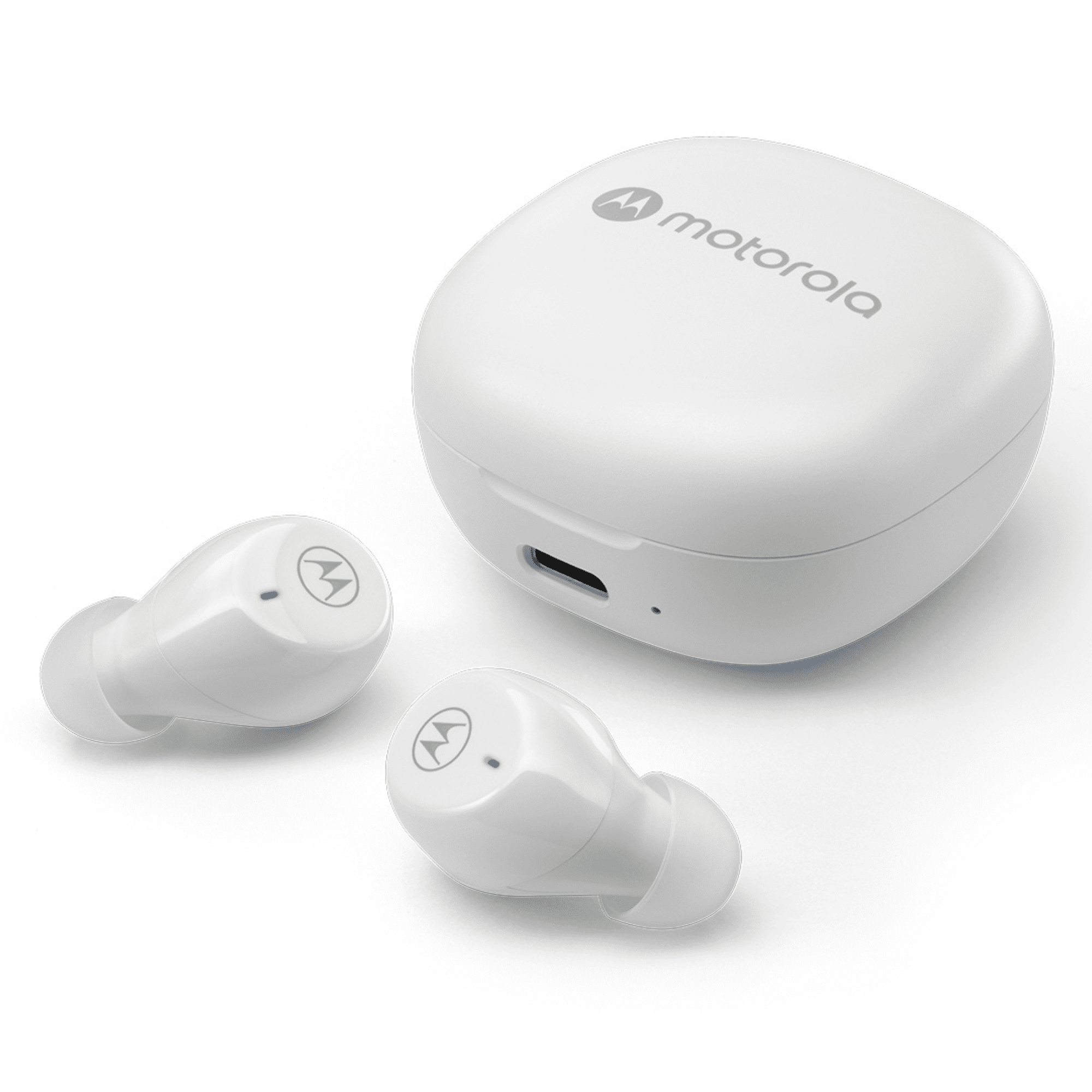 Motorola Moto Buds 105 True Wireless Bluetooth Earbuds with ENC, 21H Playtime, Touch Controls, IPX5 Water Resistance, Compact Charging Case, Comfortable In-Ear Fit - White