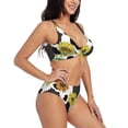 thumbnail image 6 of PAYOHTO Women's Cross Front Bikini Set with High Elasticity Soft Padding Black & White Cow Print with Sunflowers Bathing Suit Crop Top Swimsuit, 6 of 9