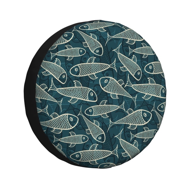 Kdxio Housse de Pneu Imprimé Style Poisson Imperméable en Cuir, Housse de Roue de Rechange pour Jeep Wrangler Rv SUV Camion Remorque de Voyage-17 Pouces