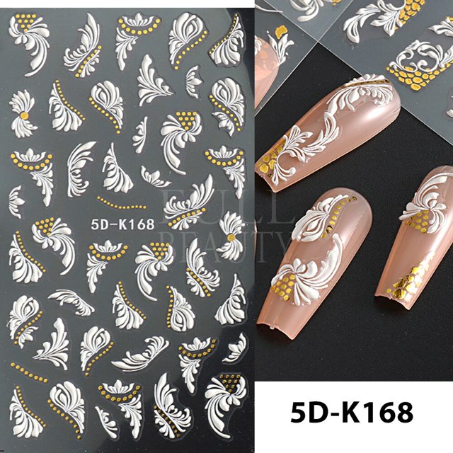 Pegatinas para uñas 5D, flores, decoración de líneas geométricas, deslizadores en relieve acrílico, marco dorado, calcomanías para uñas, flor de cerezo, manicura, GLJI-5D05 Dengxun unisex