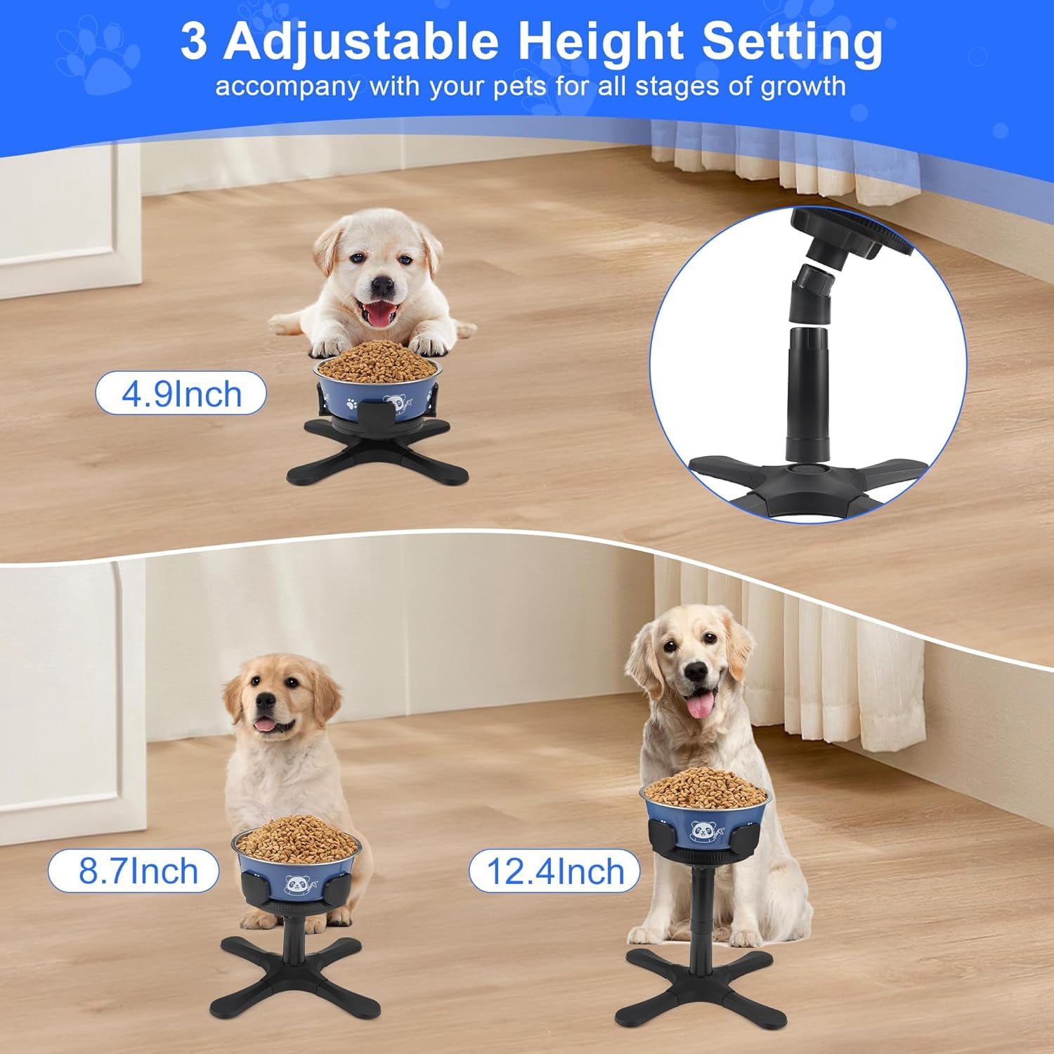 Dog Bowls Elevated Adjustable Dog Bowl Stand,Raised Dog Bowl with 3 Heights and Tilted Adjust Feeding Stand,Elevated Dog Bowls Compatible with Various Dog Bowls,for Medium Large Breed