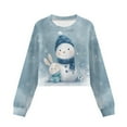 thumbnail image 4 of COEQINE Girls Crop Top for School Style, Long Sleeve Fall Winter Sweatshirt, Cute Party Casual Pullover with Loose Fit Christmas Cloth for Kids Age 5-6, Snowman Bunny Blue, 4 of 7