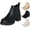 Black Pu, variant on : Dance- Womens Platform Ankle Boots Elastic Chunky Block Heel Chelsea Booties Lug Sole Combat Shoes (L-Wheat SU, 9)