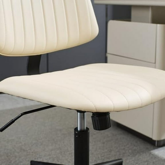Home Office Desk Chair with Wheels,Modern Walnut Small Desk Chair,Armless Mid Back 360 Swivel Computer Chair,Adjustable Height No Arms PU Leather Chair for Office,Reading,Meeting Room (Beige)