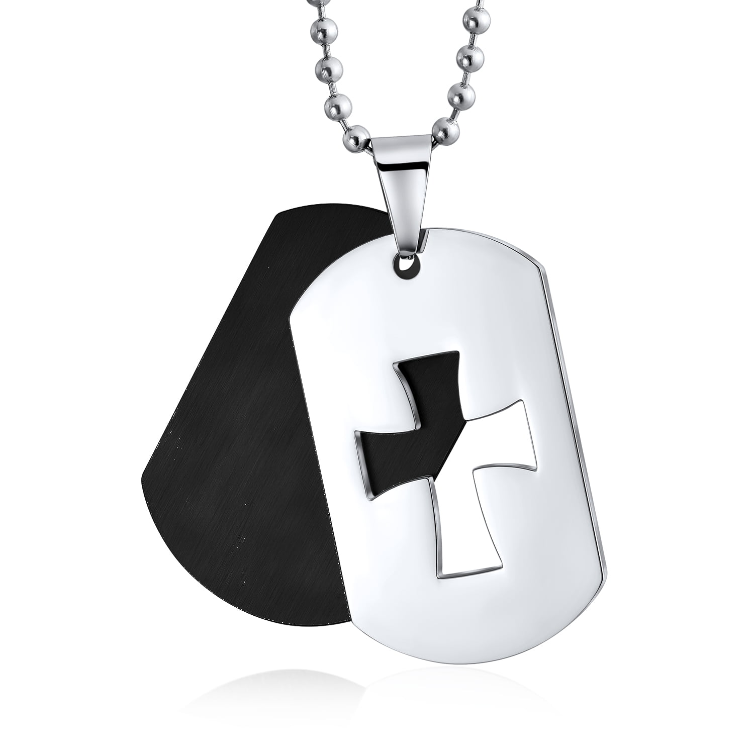 Men's Military Army Stainless Dog Tag Bible Cross Pendant Necklace Engravable