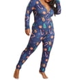 thumbnail image 2 of Combinaison Pyjama de Noël à Fleurs pour Femmes, Tenue d'Intérieur, Grande Taille, une-Pièce à Manches Longues, Boutonnée devant, Col en V Profond, Pantalon, 2 of 8