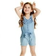 thumbnail image 4 of Kid Toddler Baby Girl Romper Sleeveless Bodysuit Denim Blue Cotton Washed Jeans Overalls Bow Jumpsuit Ruffled One Piece 0-5 Years, 4 of 5