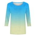 thumbnail image 4 of Royisotas Casual Tops for Women Gradient Color Summer 3/4 Sleeve Sky Blue T-Shirts Loose Crew Neck Oversized Fashion Shirts, 4 of 5