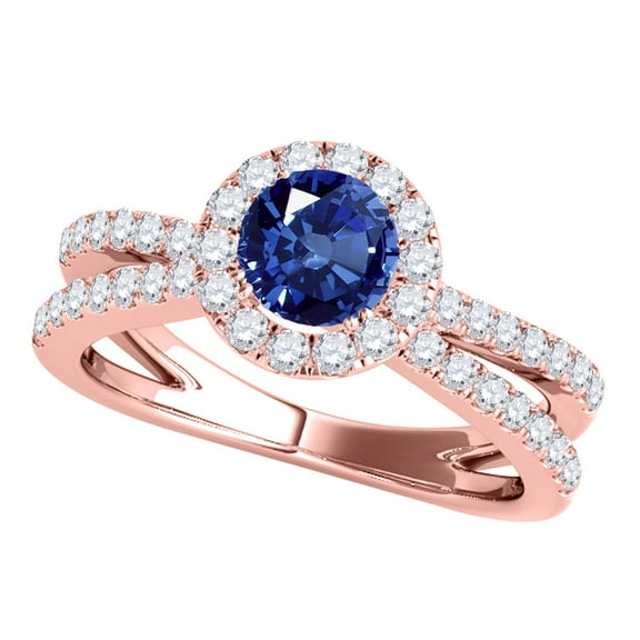 Aonejewelry 1.40 Carat Halo Sapphire-Diamond Engagement Ring In 14k Solid Rose Gold