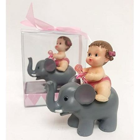 Baby Girl with Elephant Favor or Small Cake Topper for Baby Shower or 1st birthday in Gift Box
