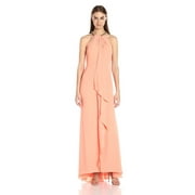 Calvin Klein Beaded Neck Halter Sleeveless Chiffon Evening Gown Dress