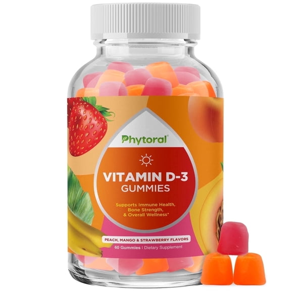 Vitamin D Gummies for Adults - Pure Vitamin D3 2000IU per serving Immune Support Adult Gummy Vitamins - Phytoral 60ct Chewable Vitamin D3 Gummies for Bone Strength Immunity Support Heart Health