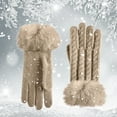 thumbnail image 4 of UTSJKR Faux Fur Full Finger Gloves Winter Knit Gloves Warm Fluffy Mittens Cable Knit Casual Solid Color Glove for Women Khaki, 4 of 6