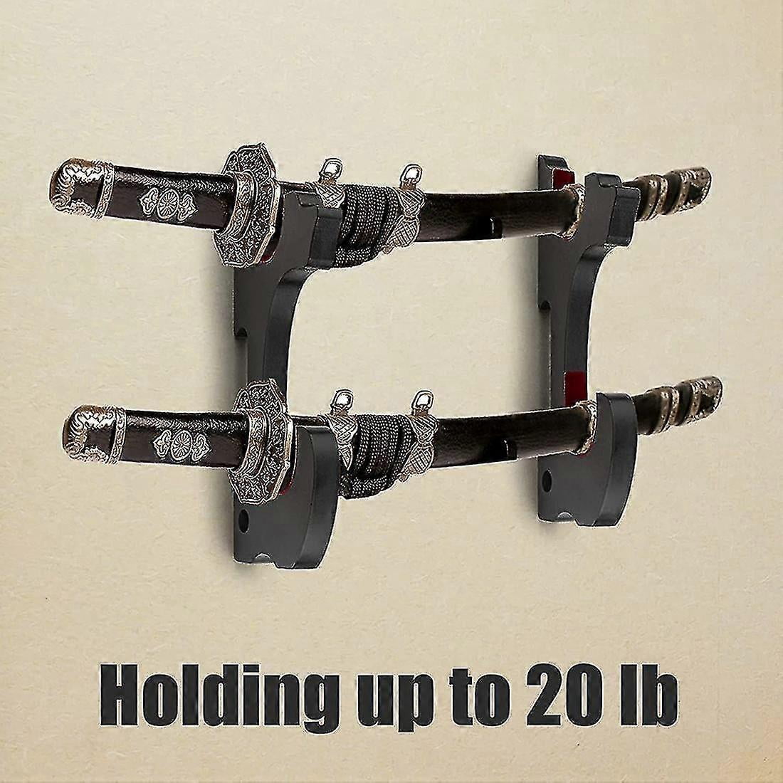 2-Piece Sword Wall Mount Set - Adjustable 1-Tier Padded Katana Holder & 2-Tier Display Hanger for Swords