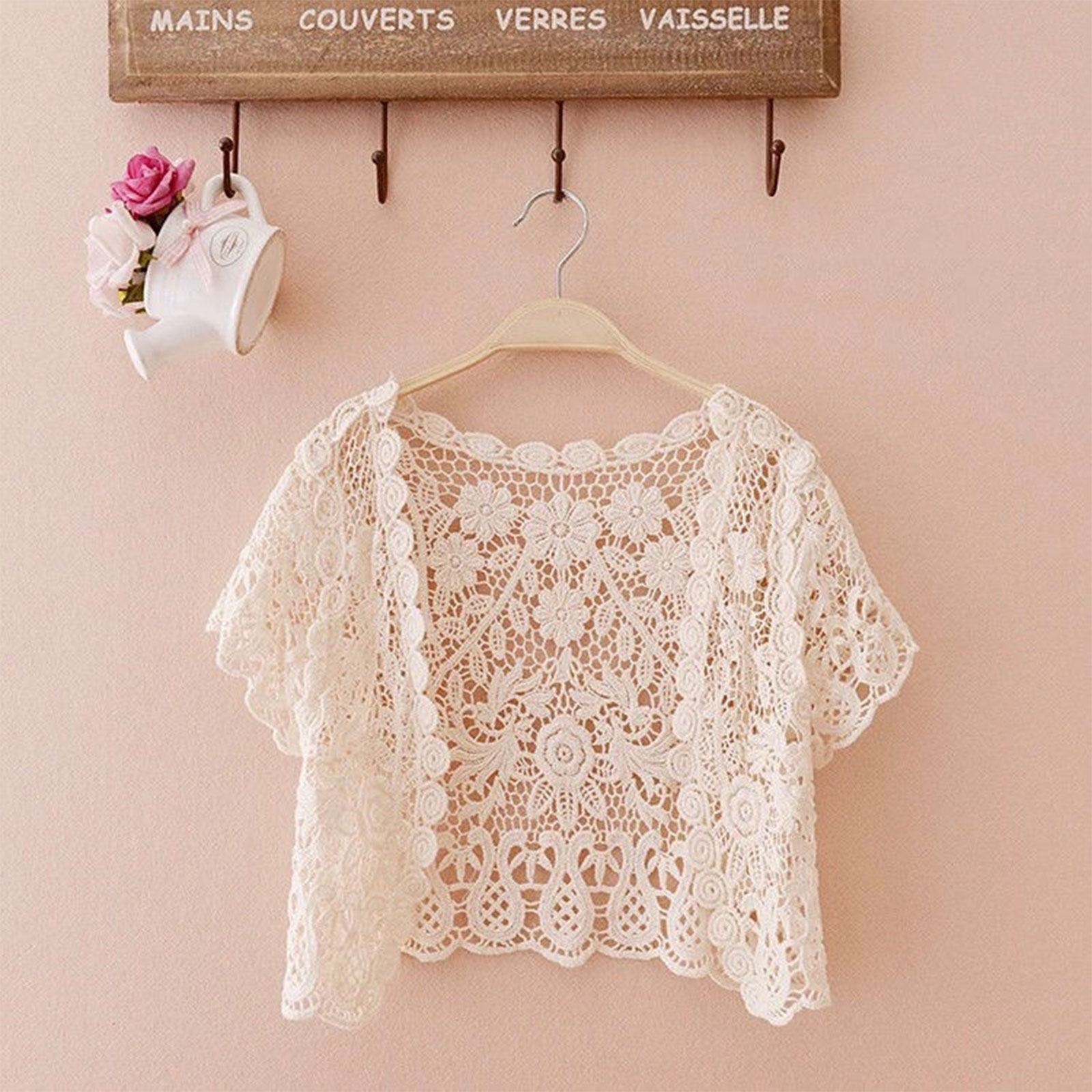 カーディガン ASCLO Clover Crochet Short Sleeve Cardigan (2color) ASCLO クローバークロシェットショートスリーブカーディガン