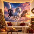 thumbnail image 3 of Three Horses Galloping in Shallow Water Against a Cosmic Sky, Majestic Fantasy for Nature Lovers, Celestial Equine Wall Art, Birthday Gift Tapestry Wall Hanging for Bedroom and Living Room, 3 of 7
