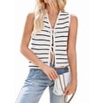 thumbnail image 2 of Women'S 2025 Summer Trendy Crochet Knit V Neck Sleeveless Tie Front Striped Sweater Vests Beach Outfits White L, 2 of 9
