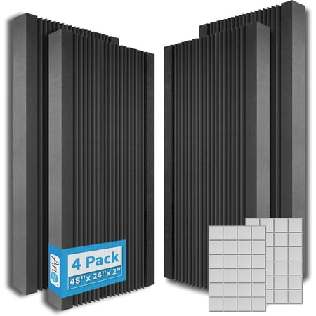 4-Pack Wedge Design Acoustic Foam Panels, 48" x 24" x 2" High-Density Soundproof Foam Wall Panels for Wall, Ceiling, Quick-Recovery Noise Dampening Panels for Office, Studio and Home