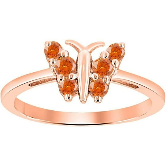 Engagement Wedding 925 Sterling Silver 14K Rose Gold Plating Round Cut Orange Sapphire Beautiful Butterfly Shape Ring For Women