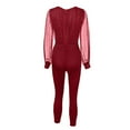 thumbnail image 6 of MSJUHEG Jumpsuits For Women One Piece Jumpsuits For Women V-Neck Sequined Mesh Rompers Long Sleeve Pocket Long Jumpsuit Womens Jumpsuit Red L, 6 of 7