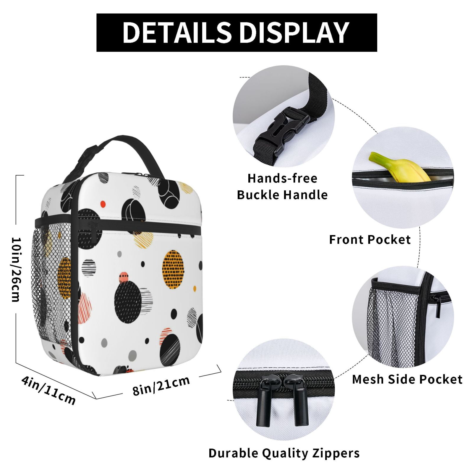 Lunch Bag For Women Men Insulated Portable Lunch Box Bento Box Office Picnic Travel Cooler Bag Geometric Sports Balls Minimalist Vector White Background