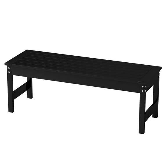 47" HDPE Outdoor Bench - All-Weather Garden Patio Bench, Backless Slatted Seat for Yard, Porch, Park - Black