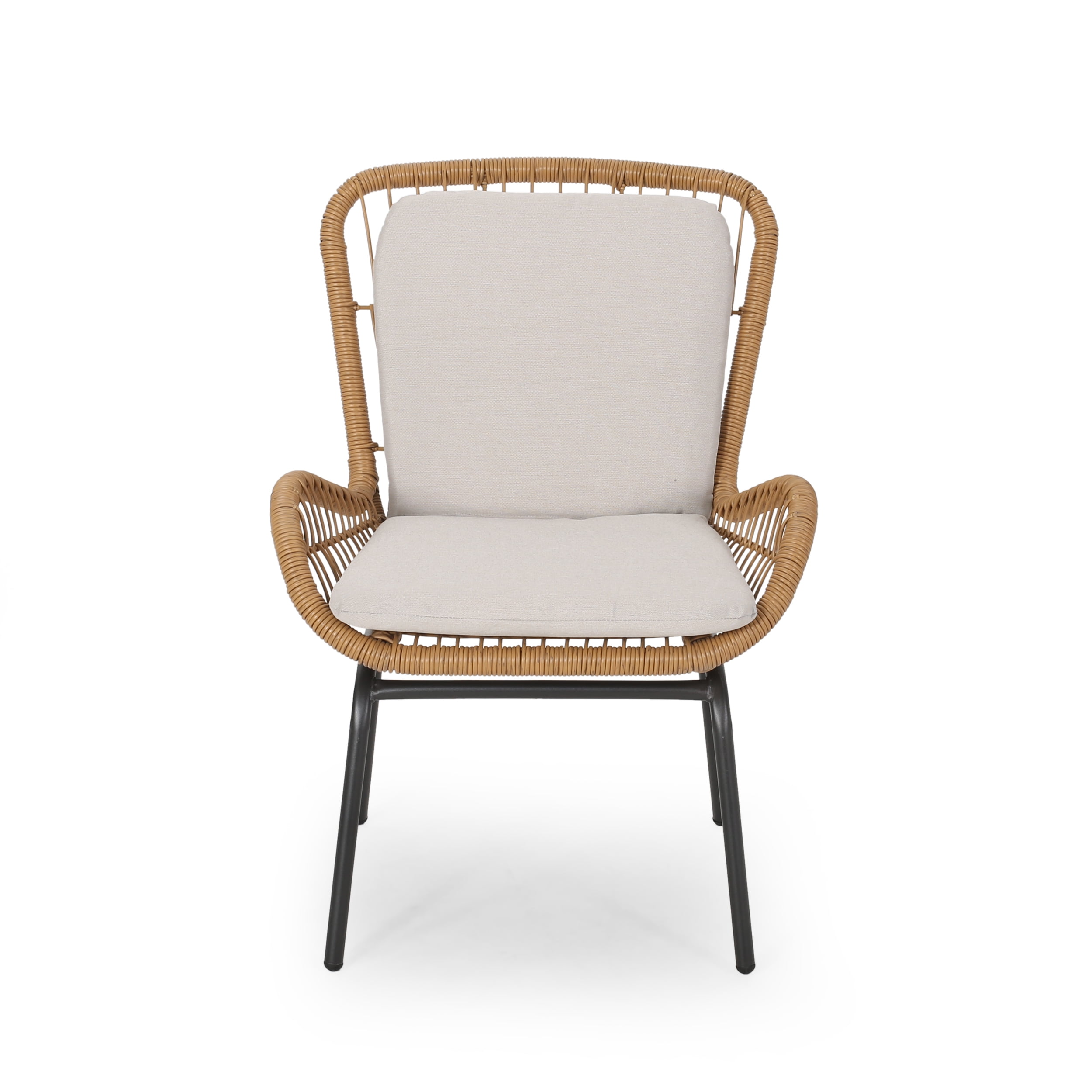 Outdoor Open Weave Wicker Club Chair Set of 2, Cushioned Leisure Seats for Patio Garden, Light Brown