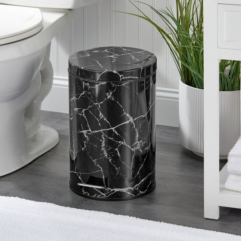mDesign Round Step Trash Can, 3.2 Gallon, Black Marble, Durable
