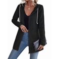 thumbnail image 2 of Women'S Wavy Textured Hooded Jacket Solid Color Patchwork Casual Loose Fit Zip-Up Black XXL, 2 of 8