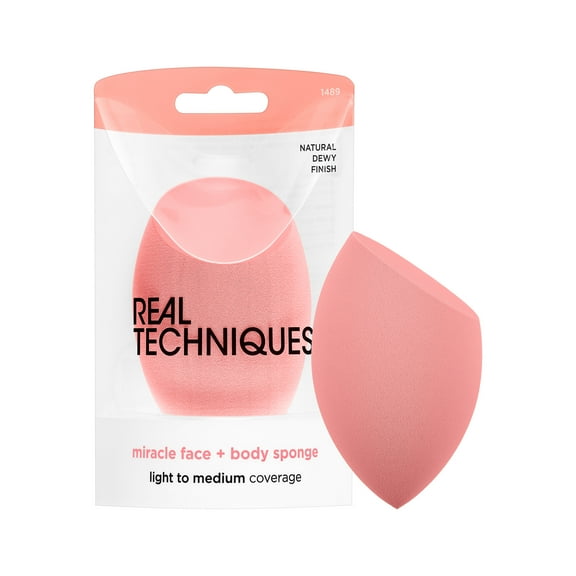Real Techniques Miracle Face & Body Makeup Blending Sponge, for Liquids & Creams, Pink, 1 Count