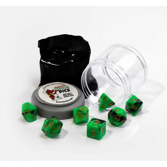 Reaper Miniatures Dual Dice Set - Green & Black (7) New