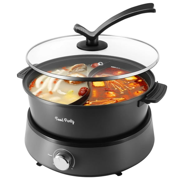 Marmite Électrique de Fête, Pot Shabu Séparable Amélioré avec Séparateur, Marmite Électrique Double Face 110V 1350W Antiadhésive 5L pour 2-6 Personnes