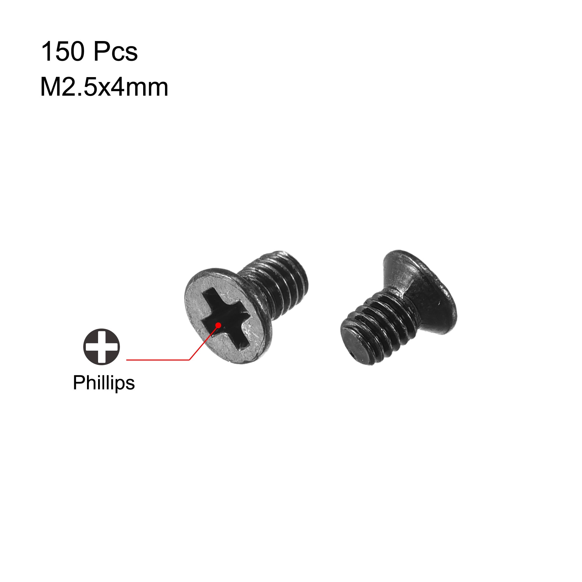 Unique Bargains Phillips Screw Fasteners for Laptop PC TV Fan Switch 150 Pcs M2.5 x 4mm