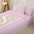 thumbnail image 3 of Homewish Gold Initial Letter S Zipper Full Size Comforter Sets with Fitted Sheet and 2 Pillowcases for Kids, Pink Stripes Zipper Bedding Set, Pink Reversible, 4pcs, 3 of 6