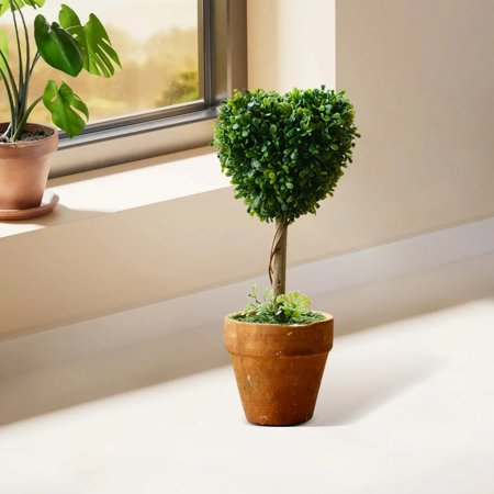 8 Artificial Boxwood Topiary Small Fake Plant with Pot Mini Greenery Tabletop Shelf Decorations Faux Plant for Indoor & Home Decor (1 PCS Heart)