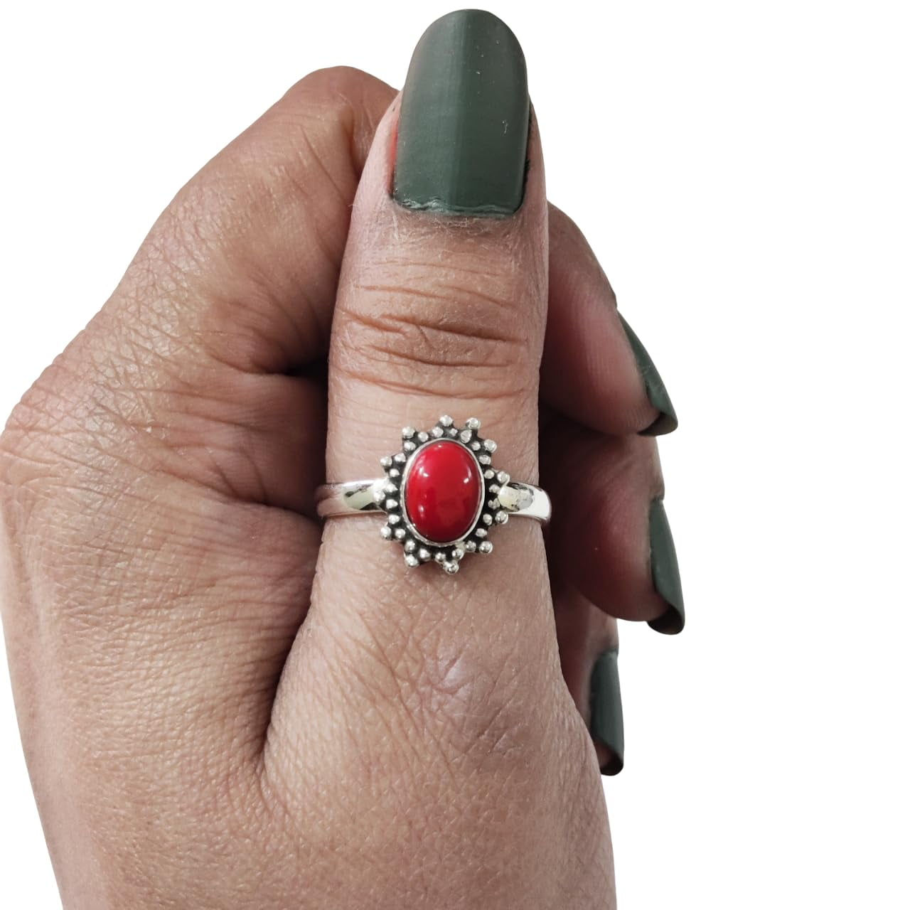 Natural Coral Ring, Red Coral Gemstone Ring, Genuine Birthstone, Adjustable Tiny Ring, Toe Ring, 925 Sterling Silver, Womens Bohemian Ring, Christmas, Thanksgiving, Handmade Statement Jewelry