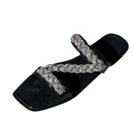 

Slippers for Women Fashion Spring And Summer Women Slippers Rhinestone Flat Large Size Beach Shoes Womens Slippers Pvc Black 41