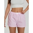 thumbnail image 6 of Michellecmm Women's Summer Casual Pajama Shorts Elastic Band Wide Leg Loose Fit Plaid Lounge Shorts, 6 of 8