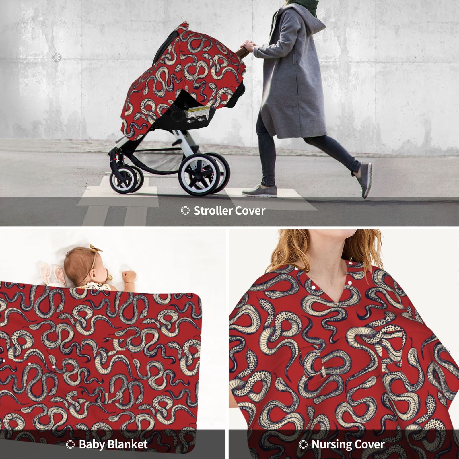 Car Seat Cover Baby - Minimalist Sketch Funny Snake Red Breathable Infant Car Seat Cover for Baby Carseat, Lightweight Comfort Baby Essentials Must Haves Newborn Stuff for Girl Boy