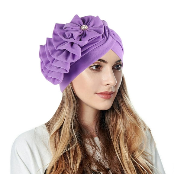 ZSQDM Womens Casual Solid Flowers Head Hat Cap Headwear Muslim Turban Cap Slouchy Headwear beanie Gulf of America Hat Baseball Caps Swim Caps for Women