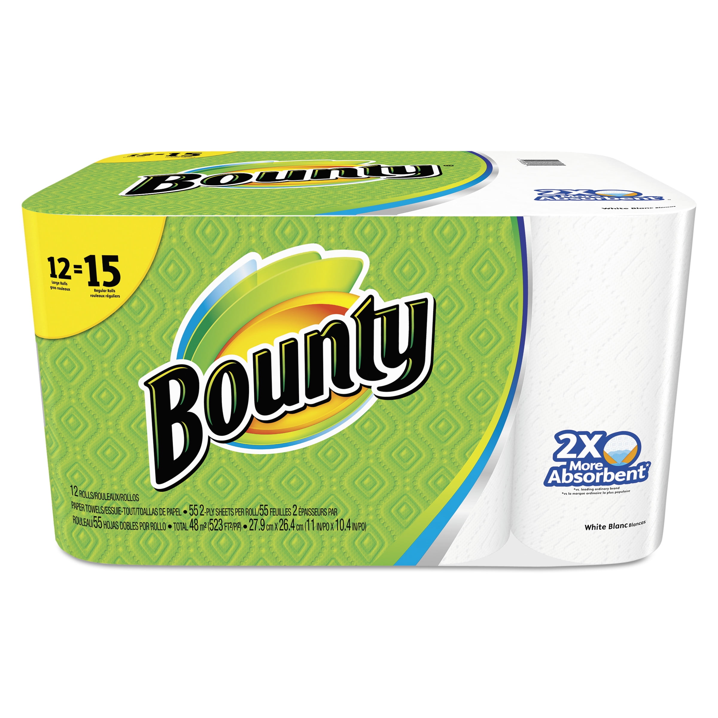 Bounty Perforated Towel Rolls, 11 x 10 2/5, White, 55 Sheets/Roll, 12 ...