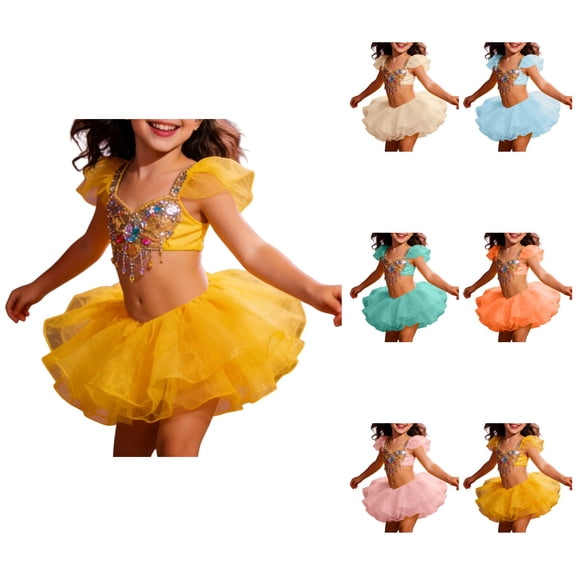 Girls' Sparkly Ballet Tutu Skirt Dance Leotard Dress, 3-Layered Elastic Tulle Recital Party Performance for Kids