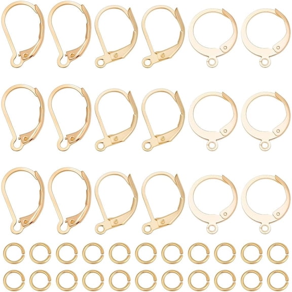 30Pcs 3 Styles Leverback Earring Findings 24K Gold Plated 304 Stainless Steel Interchangeable French Huggie Hoop Earring Hooks Clasp Ear Wire
