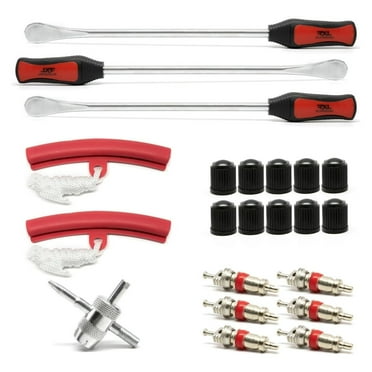 RuggedXL Tire Iron, Tire Spoon, Tire Lever Kit, Tire Changing Tool, Rim Protectors, Valve Tool, Valve Cores (3 Pack)