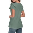 thumbnail image 5 of Dreamfish Women's Summer Tops V Neck T Shirt Ruffle Short Sleeve Eyelet Top Casual Eyelet Blouse, 5 of 7