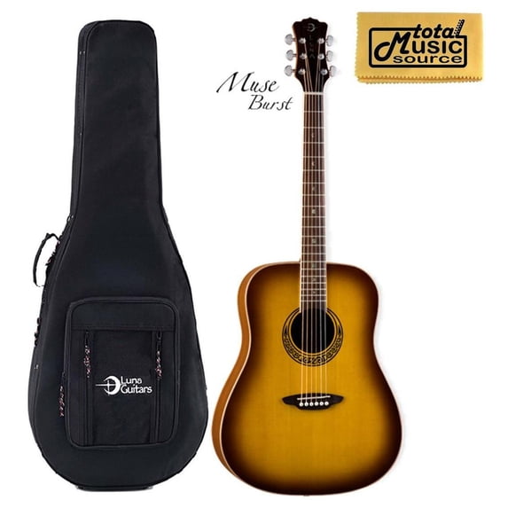 Luna Muse Satin Burst Dreadnought Acoustic Guitar, Includes Case, MUS DN M BURST LL DG
