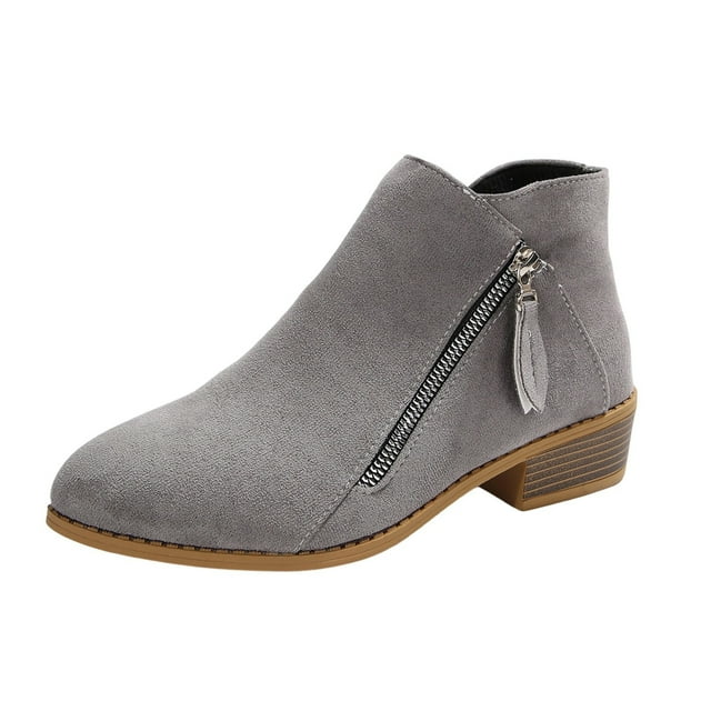 Wensltd Ankle Boots for Women Low Heel Round Toe Chunky Short Booties with Side Zipper Fall Winter Suede Shoes