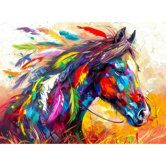 Colorful Feather Horse 5D Diamond Art Painting by Number Kits for Adults DIY Paint with Round Full Drill Diamond Gems Painting Art Craft for Home Wall Decor 11.8x15.8in(2)