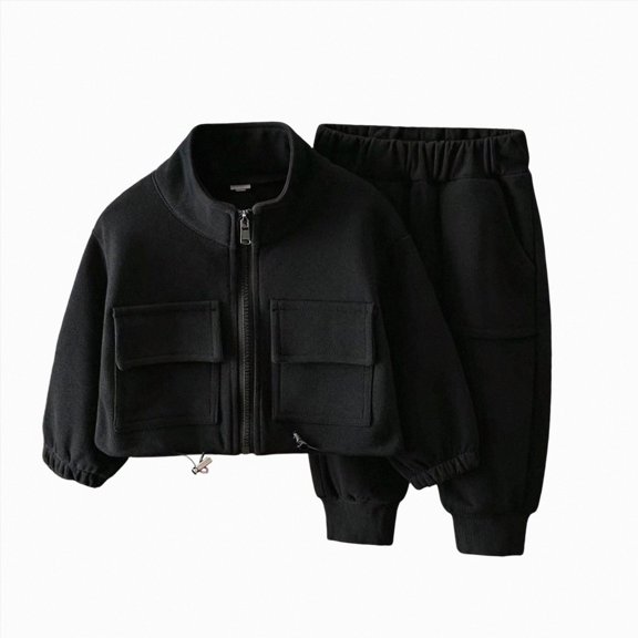 mgoYE Little Boys Girls Jogger Set Long Sleeve Casual Outfits Outerwear(Black,3-4 Years)