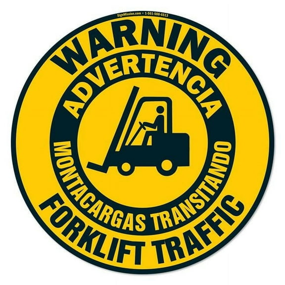 Forklift Traffic Spanish English Non-Slip Floor Marker | 16" Circle Vinyl Decal | Protect Your Business, Work Place & Customers |  Made in The USA